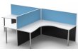 2 person corner workstation cubicles with white tops and blue fabric from the Rapid Screen Range