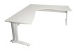 rapid span leg corner desk, with a 25 mm thick top in warm white melamine, over a white metal frame, size 1800 x 1800 x 700
