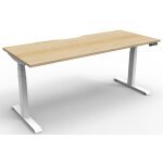 Our top of the range electric height adjustable straight desk with a 1200 x 750 natural oak coloured top over a white powder coated metal frame