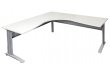 rapid span leg corner desk, with a 25 mm thick top in warm white melamine, over a precious silver metal frame, size 1800 x 1800 x 700
