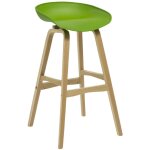 Virgo bar stool with green seat and oak timber frame