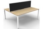 2 Person Office workstation from the Deluxe Infinity range with oak tops, white frame and black fabric screen