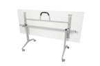 Flip Top Straight Desk folded up for storage, 1800 x 900, white top, silver frame.