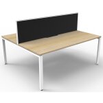 2 Person Office workstation from the Deluxe Infinity range with oak tops, white frame and black fabric screen