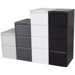 Combination of filing cabinets in assorted sizes and colours from the GO Steel range