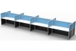 8 person double sided inline workstation cubicles with white tops and blue fabric from the Rapid Screen Range